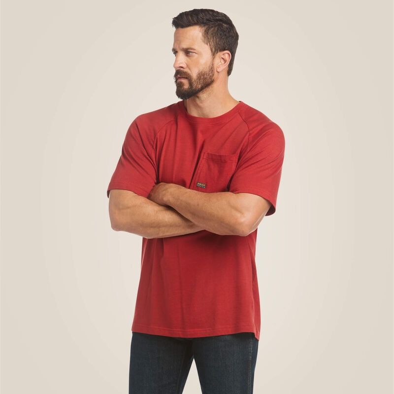 ARIAT MENS REBAR COTTON STRONG TSHIRT - RIO RED
