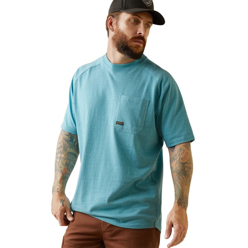 ARIAT MENS REBAR COTTON STRONG TSHIRT - HEATHER BLUE
