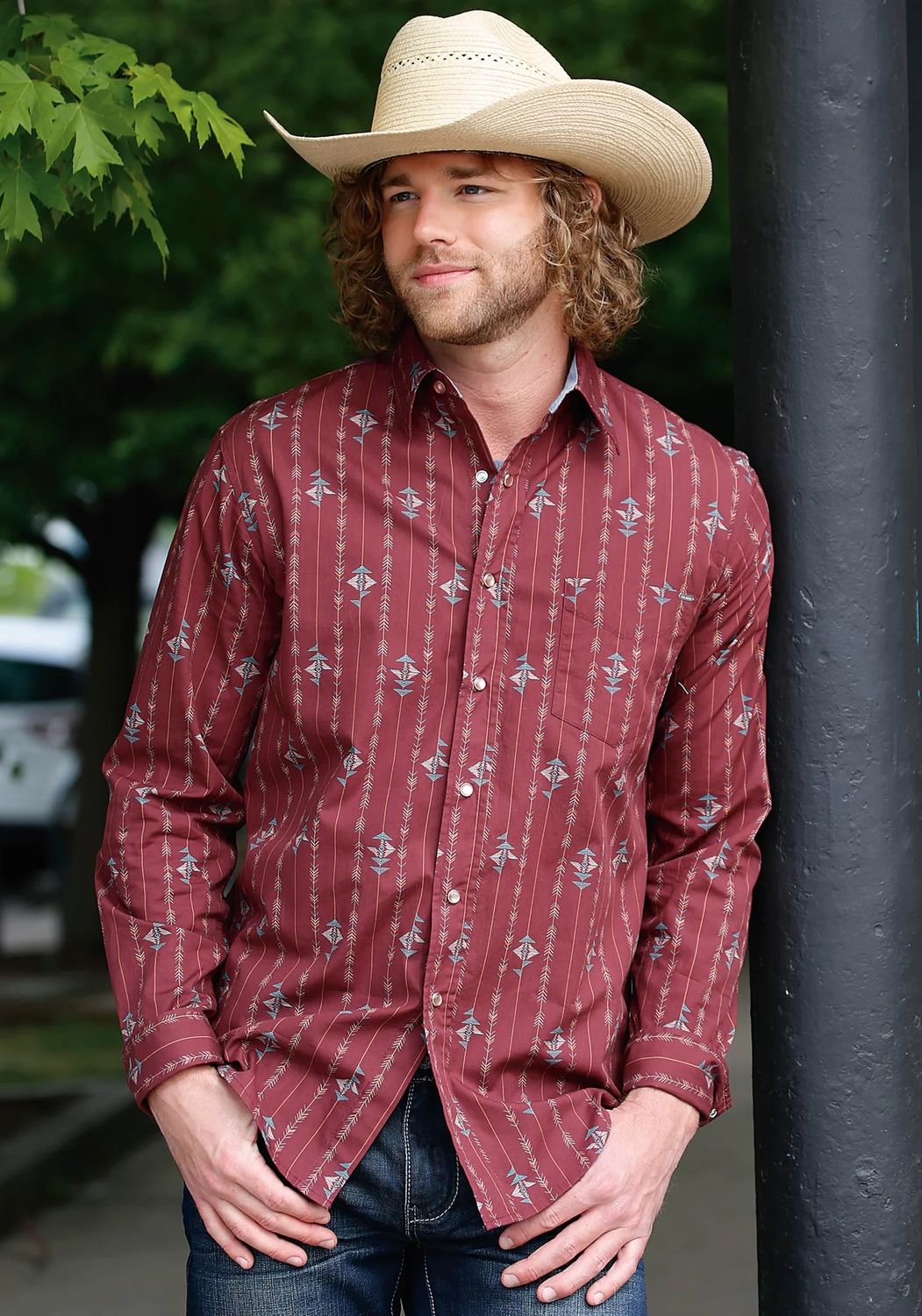 TIN HAUL MENS LONG SLEEVE SNAP ARROW AZTEC PRINT SHIRT