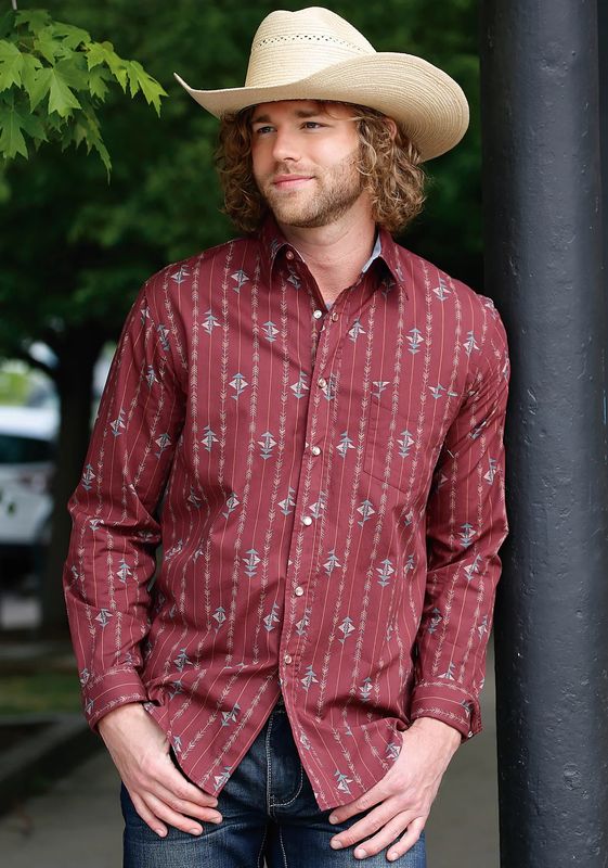 TIN HAUL MENS LONG SLEEVE SNAP ARROW AZTEC PRINT SHIRT