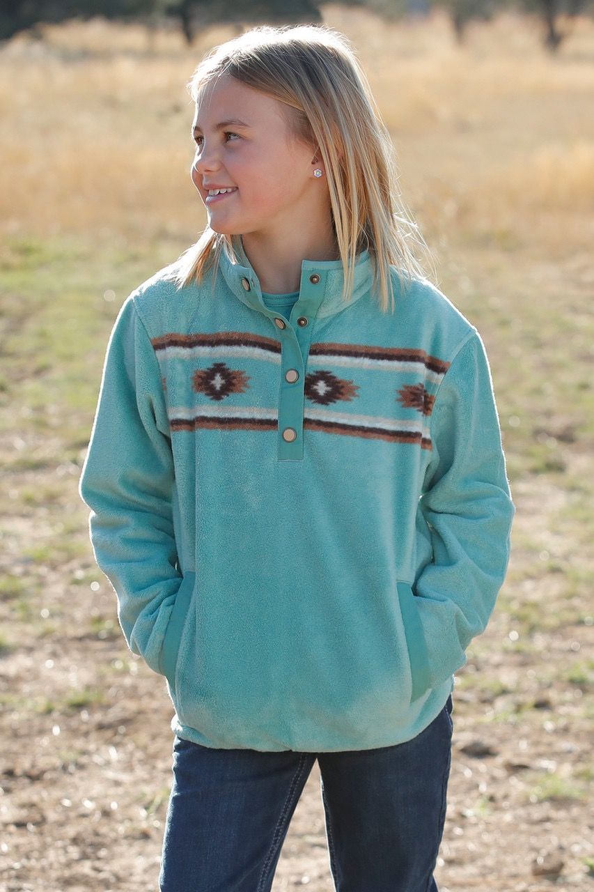 Cruel Girl&#39;s Turquoise Southwest Fleece Pullover