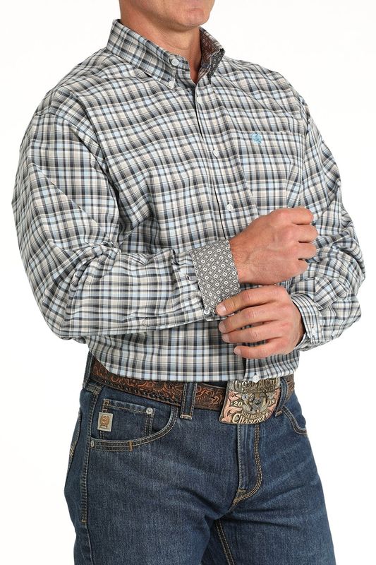 MENS CINCH WHITE AND BLUE PLAID