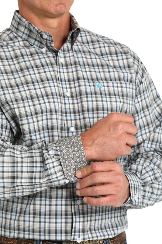 MENS CINCH WHITE AND BLUE PLAID