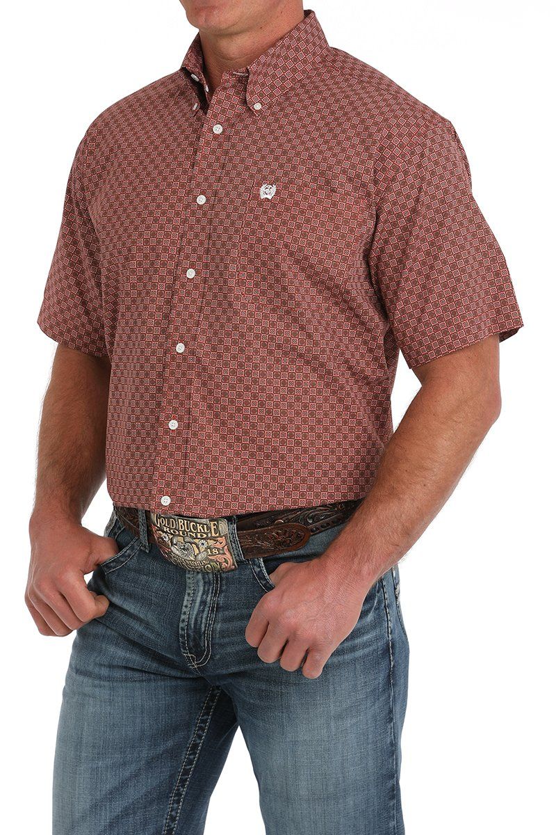 Men&#39;s Medallion Print Short Sleeve Button-Down Western Shirt -