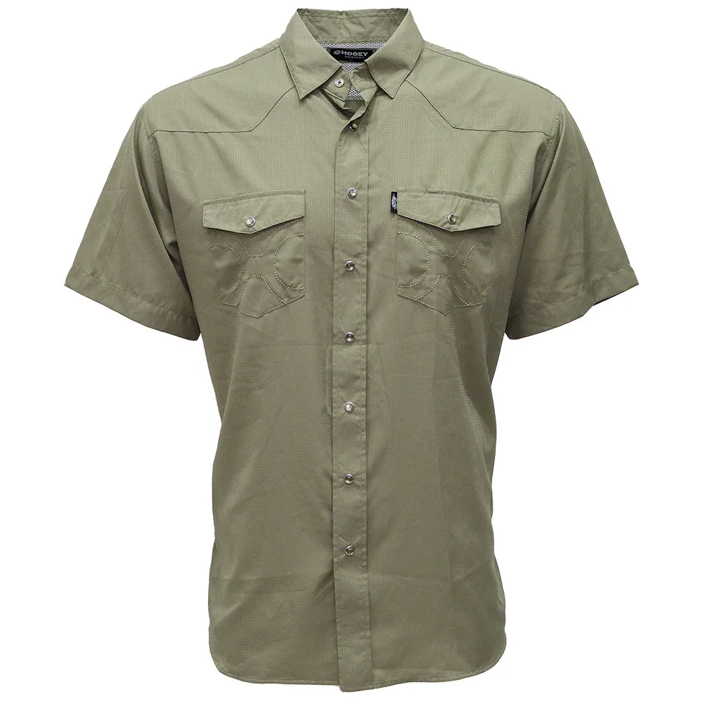 &quot;Sol&quot; Olive Green Short Sleeve Pearl Snap Shirt