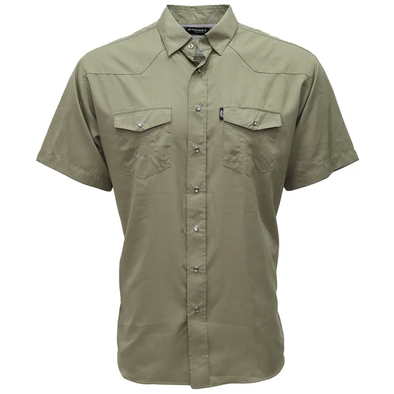 &quot;Sol&quot; Olive Green Short Sleeve Pearl Snap Shirt