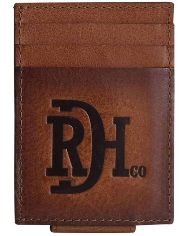 Brown Leather Logo Money Clip Card Case