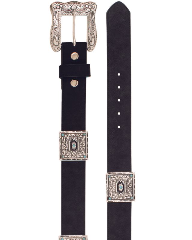 Catchfly Women&#39;s Concho Stone Leather Belt BLACK