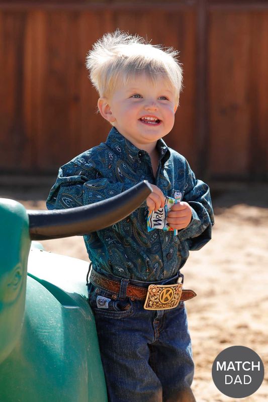 Infant Paisley Print Button Down Western Shirt - Blue