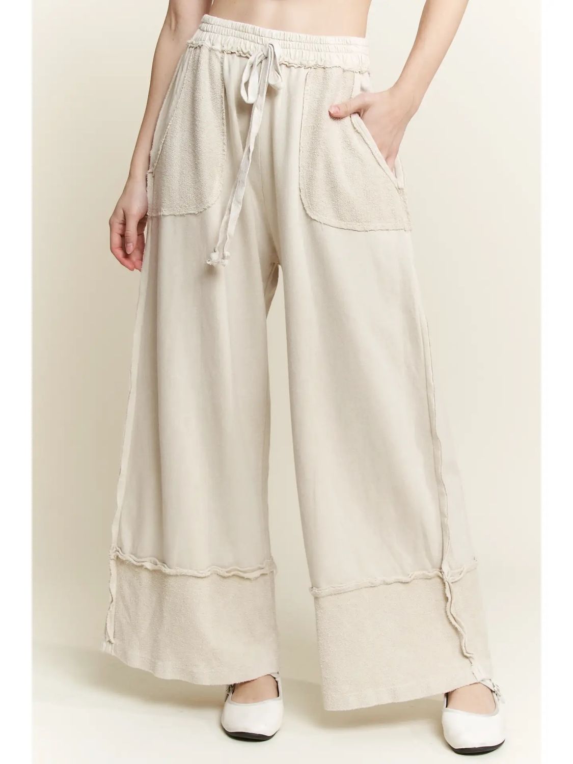 Mineralwash Wide Pants with Raw Hem Frayed