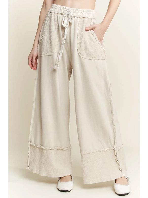 Mineralwash Wide Pants with Raw Hem Frayed