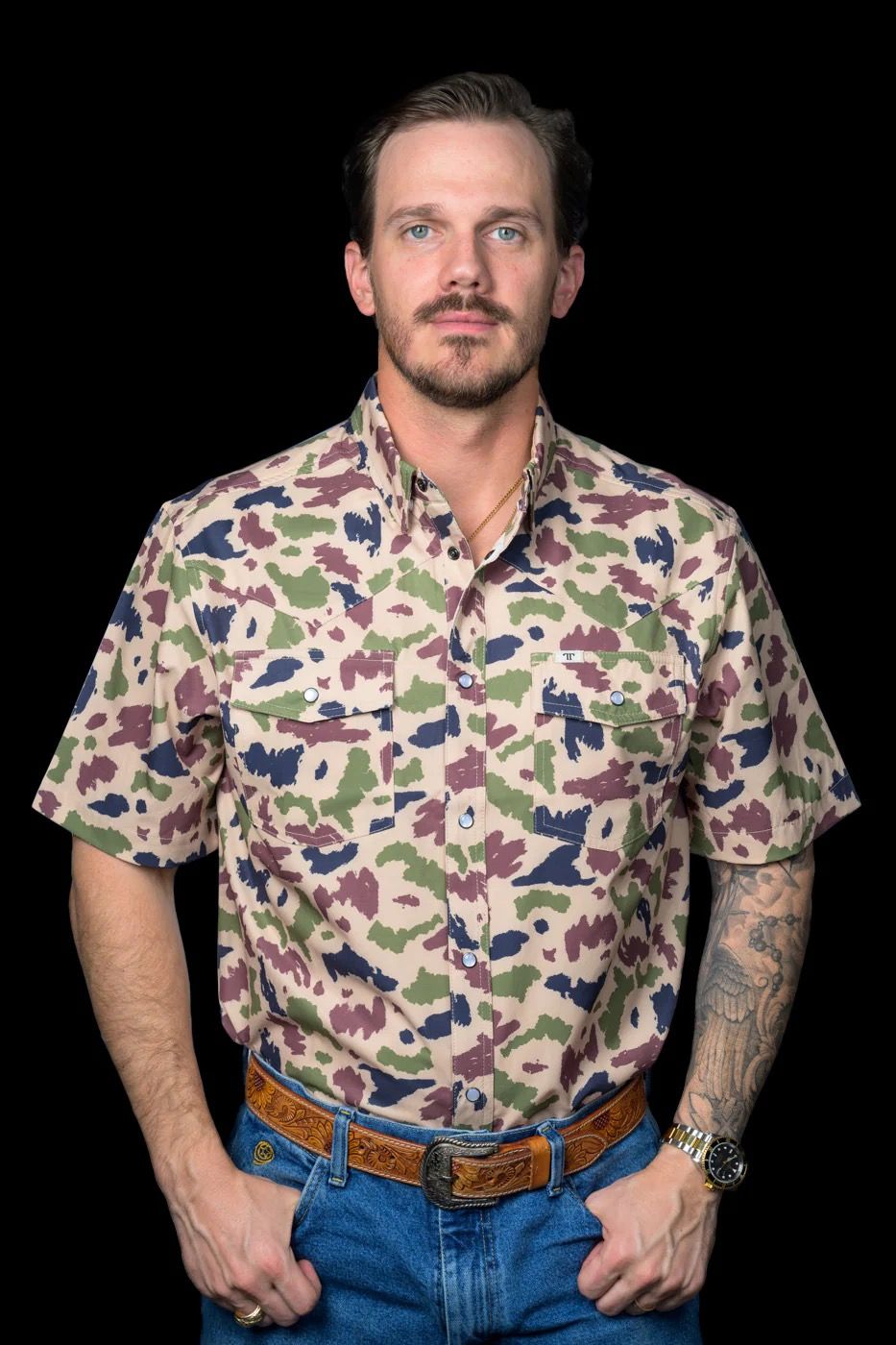 CAMO SHORT SLEEVE SNAP SHIRT