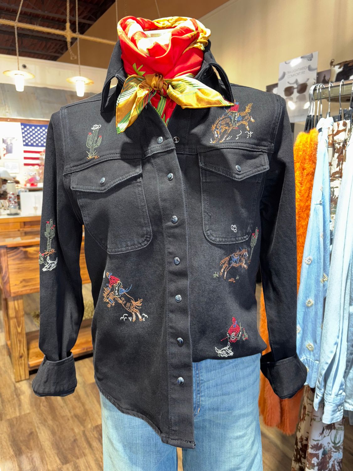 Stetson Womens Black Denim Blouse