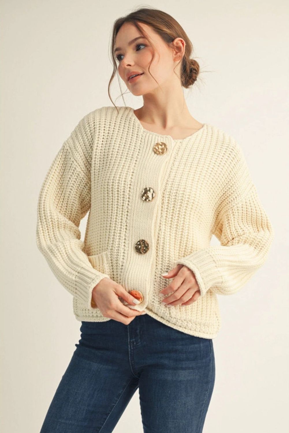 Cream Chunky knit Cardigan