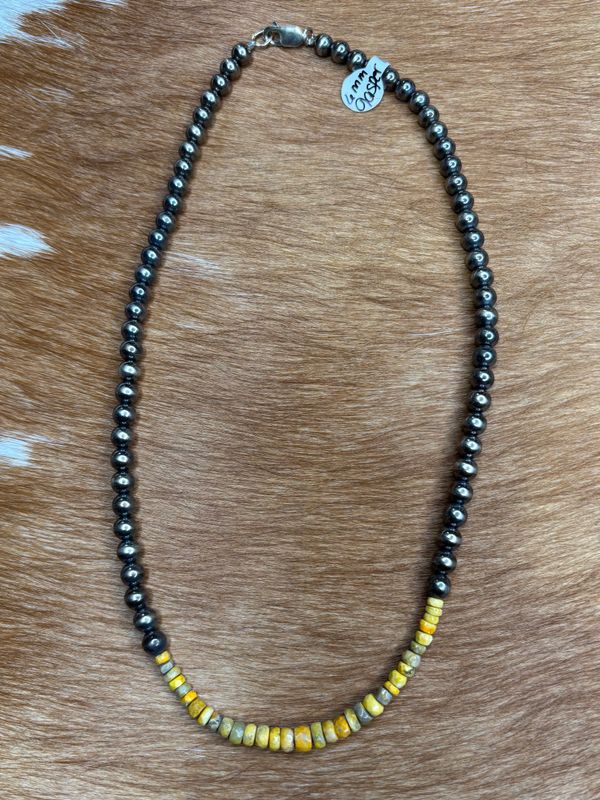 Bumblebee Jasper/Navajo Pearl 6 MM Necklace