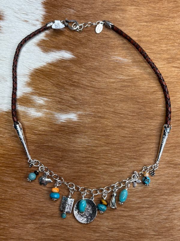Leather and Turquoise Charm Necklace