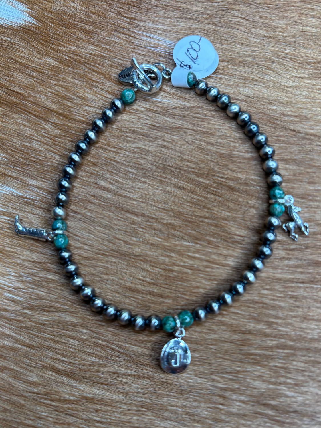Turquoise and Navajo Pearl Charm Bracelet