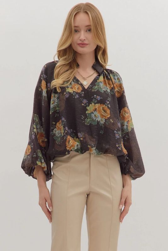 Womens Black Floral Top