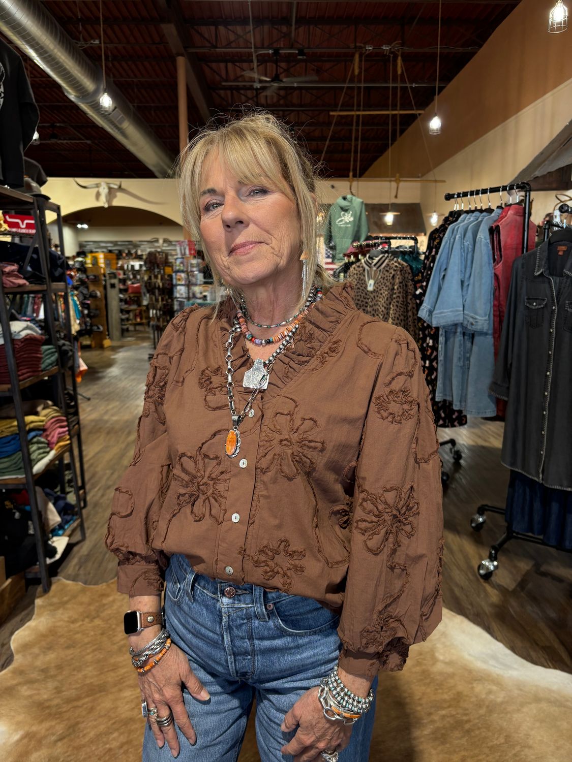 Womens Mocha Floral Top