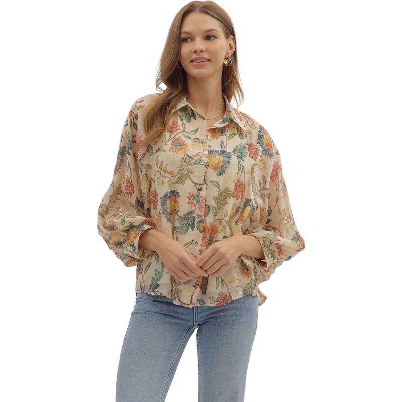Women&#39;s Cream Floral Top