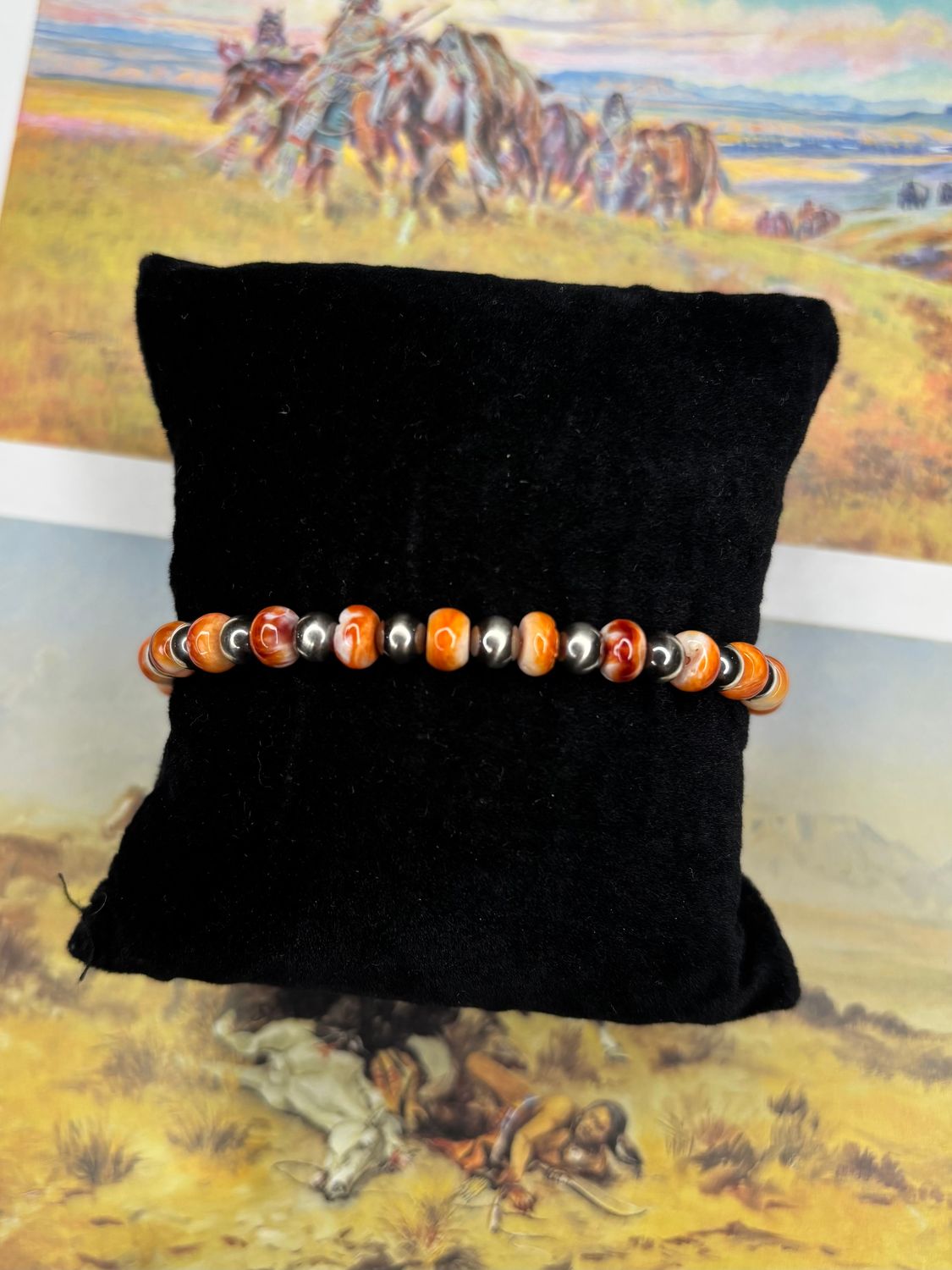Navajo Pearl and Orange Spiny Bracelet
