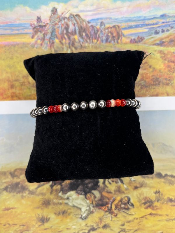 Navajo Pearl and Red Spiny Bracelet