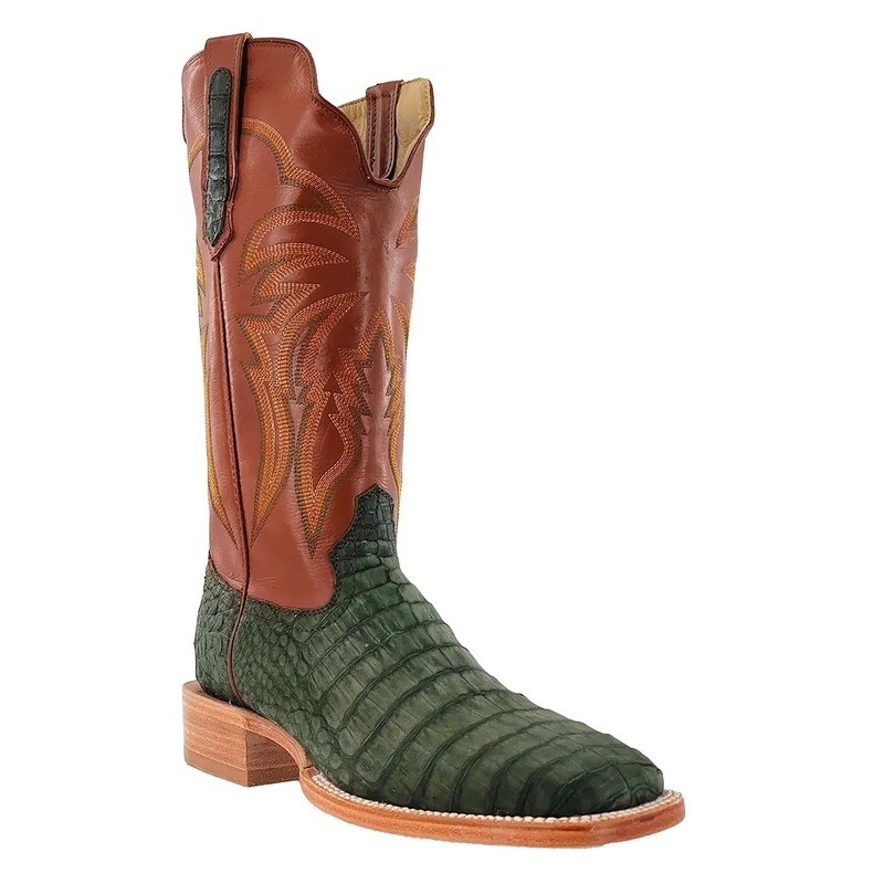 R. Watson Nubuck Olive Green Caiman Boots