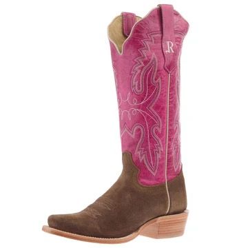 R. Watson Cider Brown Rough Out Fushsia Top Boot