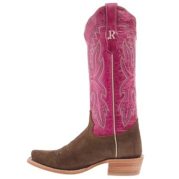 R. Watson Cider Brown Rough Out Fushsia Top Boot