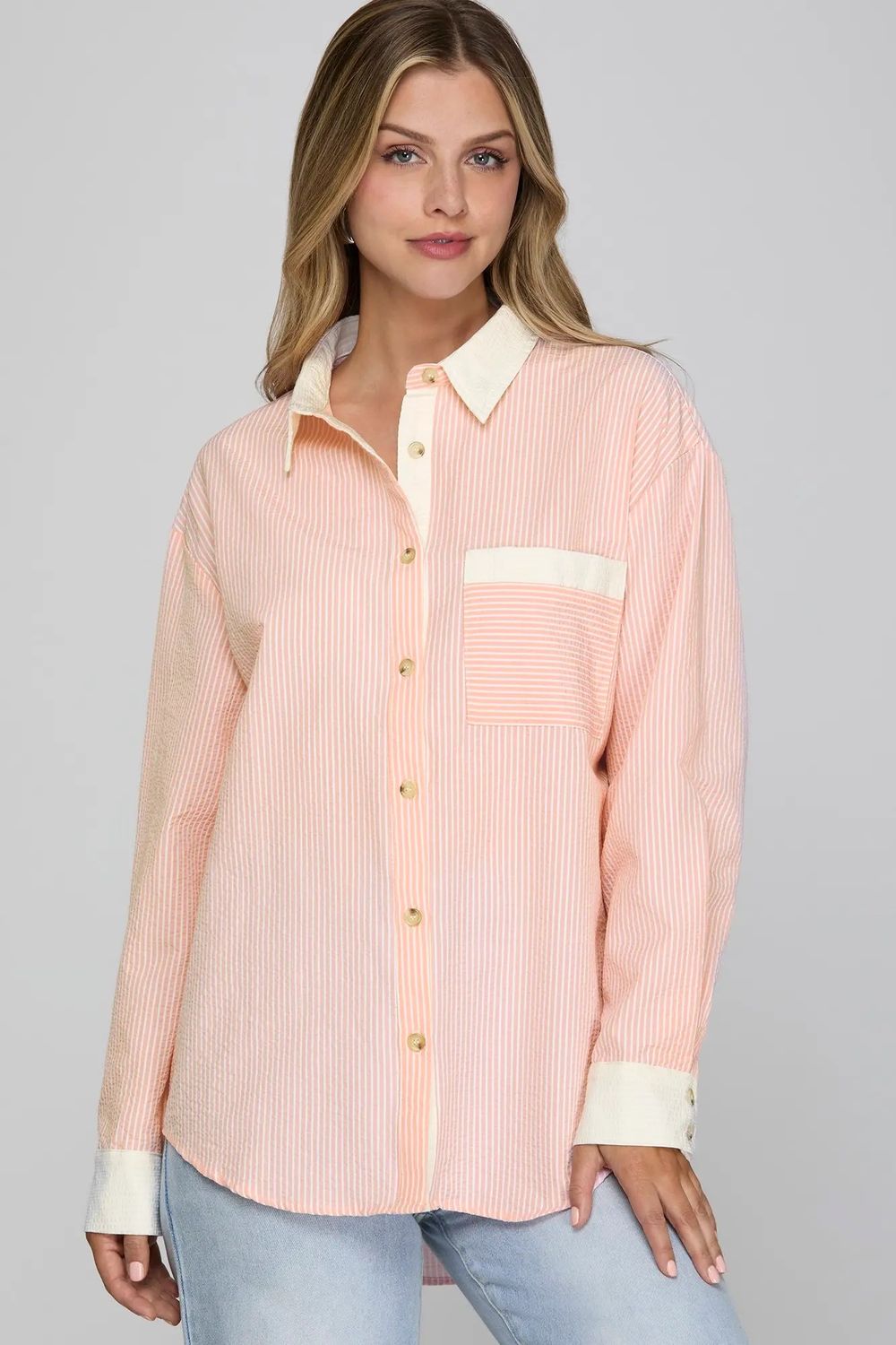 Pink and Cream Striped Top