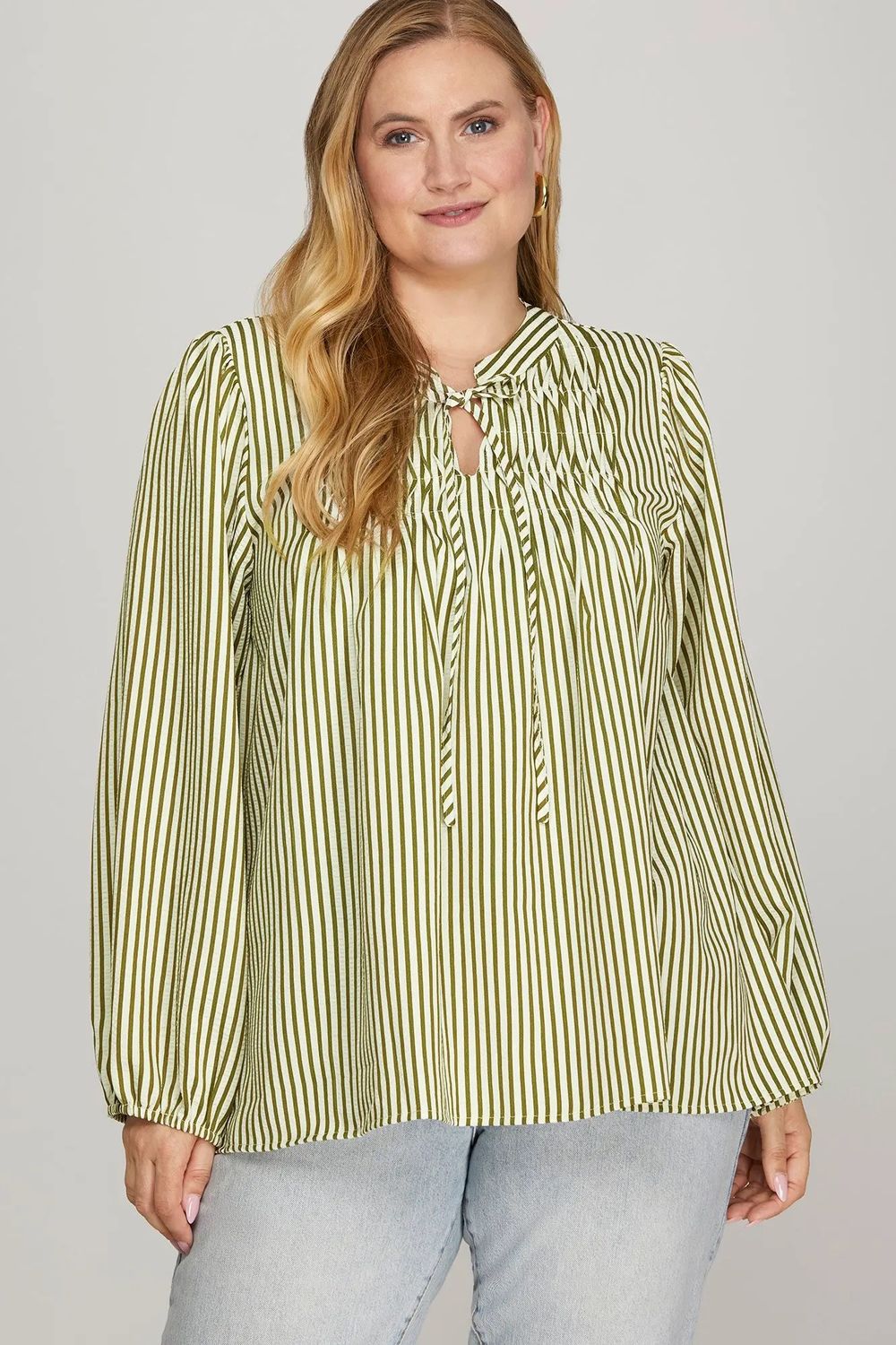 Olive and Cream Striped Long Sleeve Top