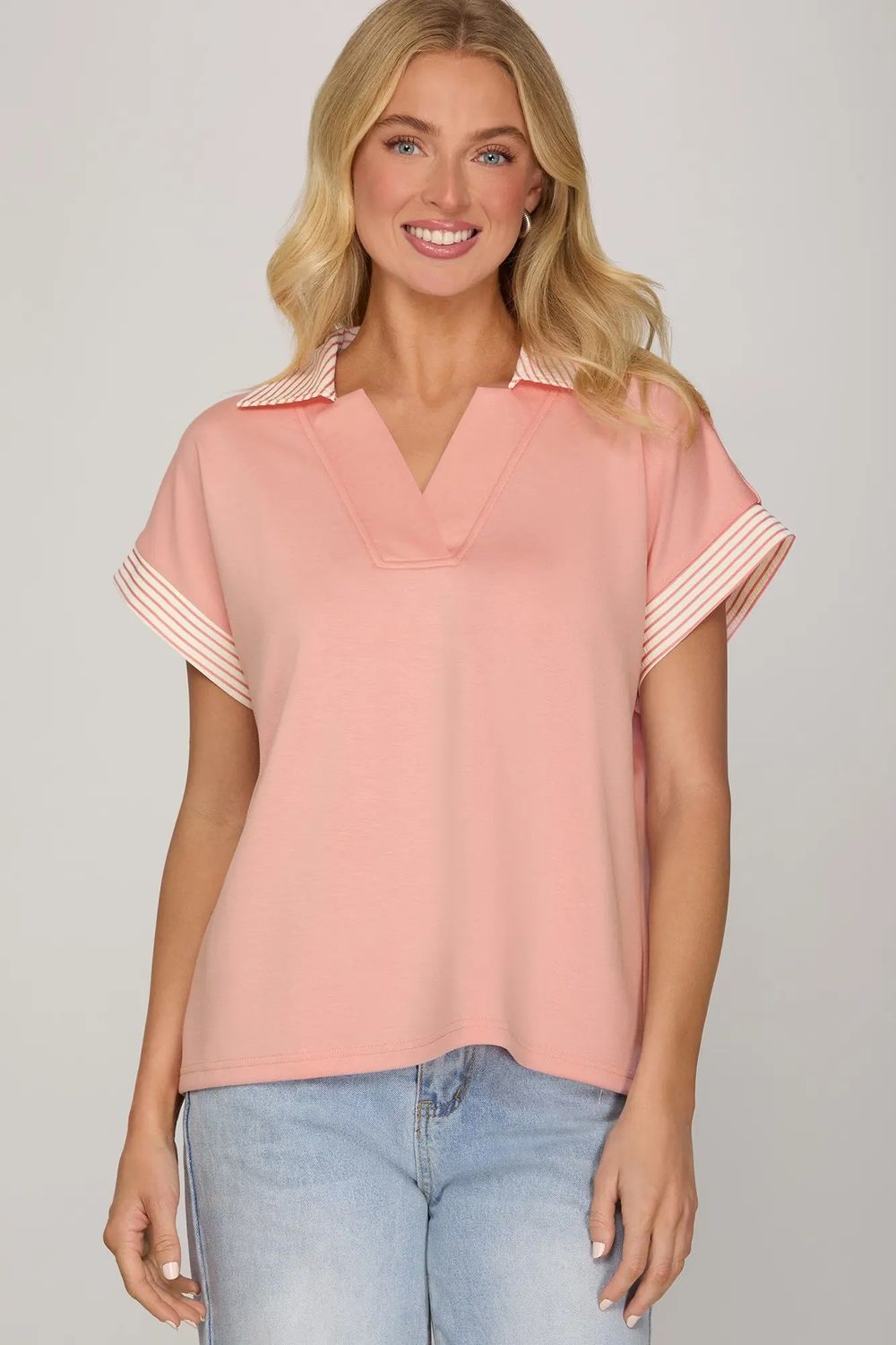 Pink Collared Knit Top
