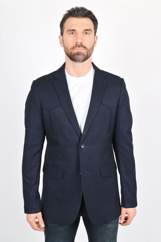 Navy Plaid Western Blazer