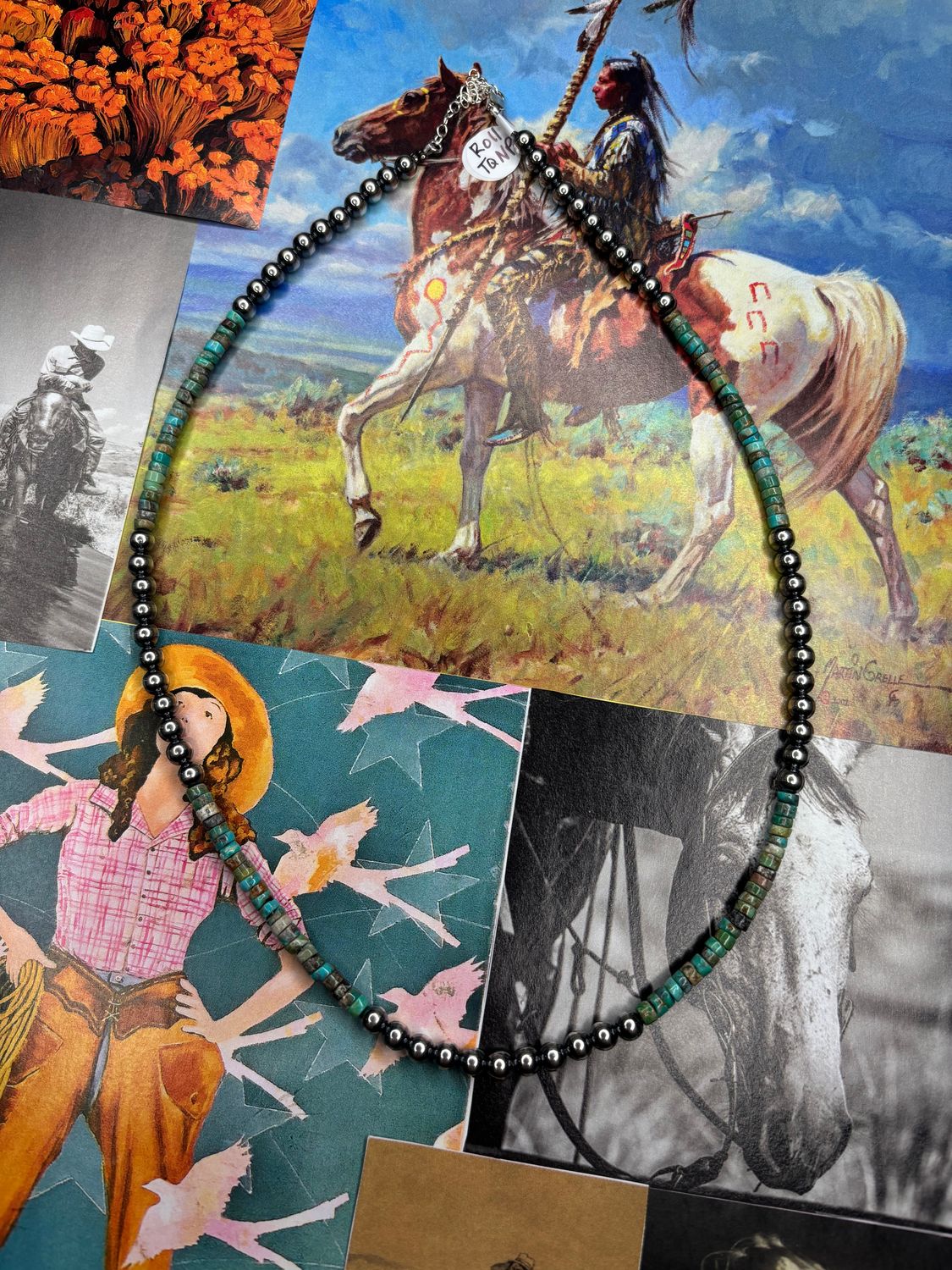 Rolled Turquoise and Navajo Pearl Necklace