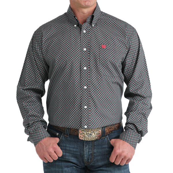 Mens Cinch Black Geo Button Down