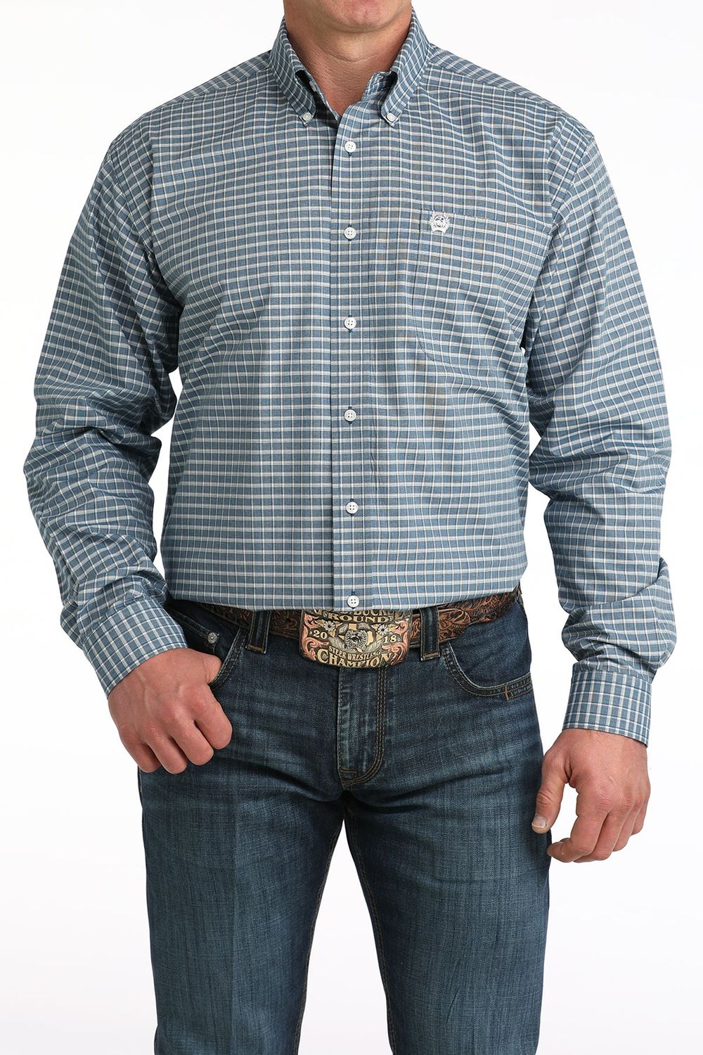 Mens Cinch Blue Plaid Button Down