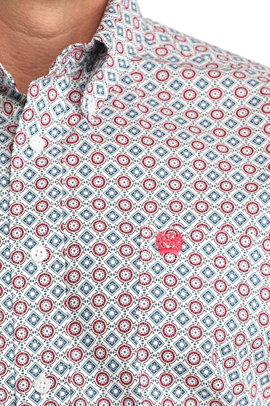 Mens Cinch Red Geo Button Down