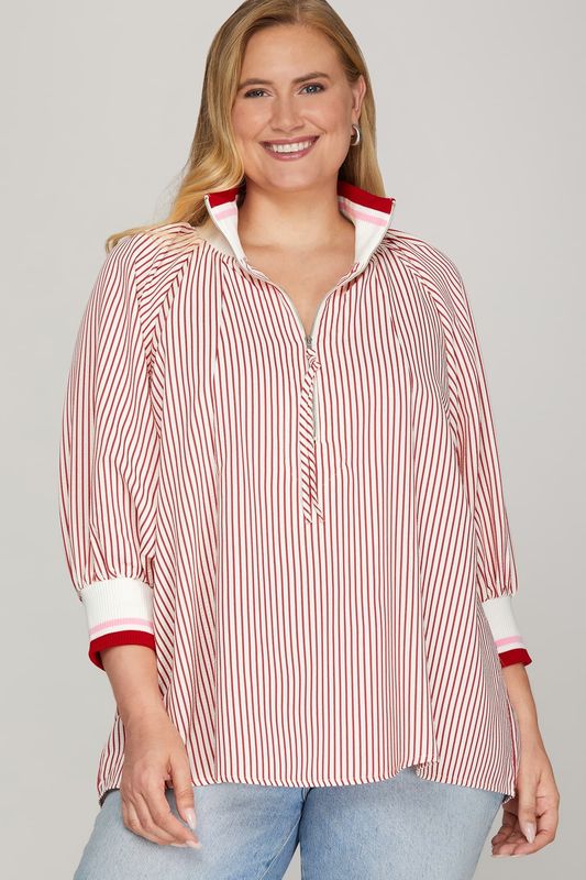 Rad and White Striped Quarter Zip