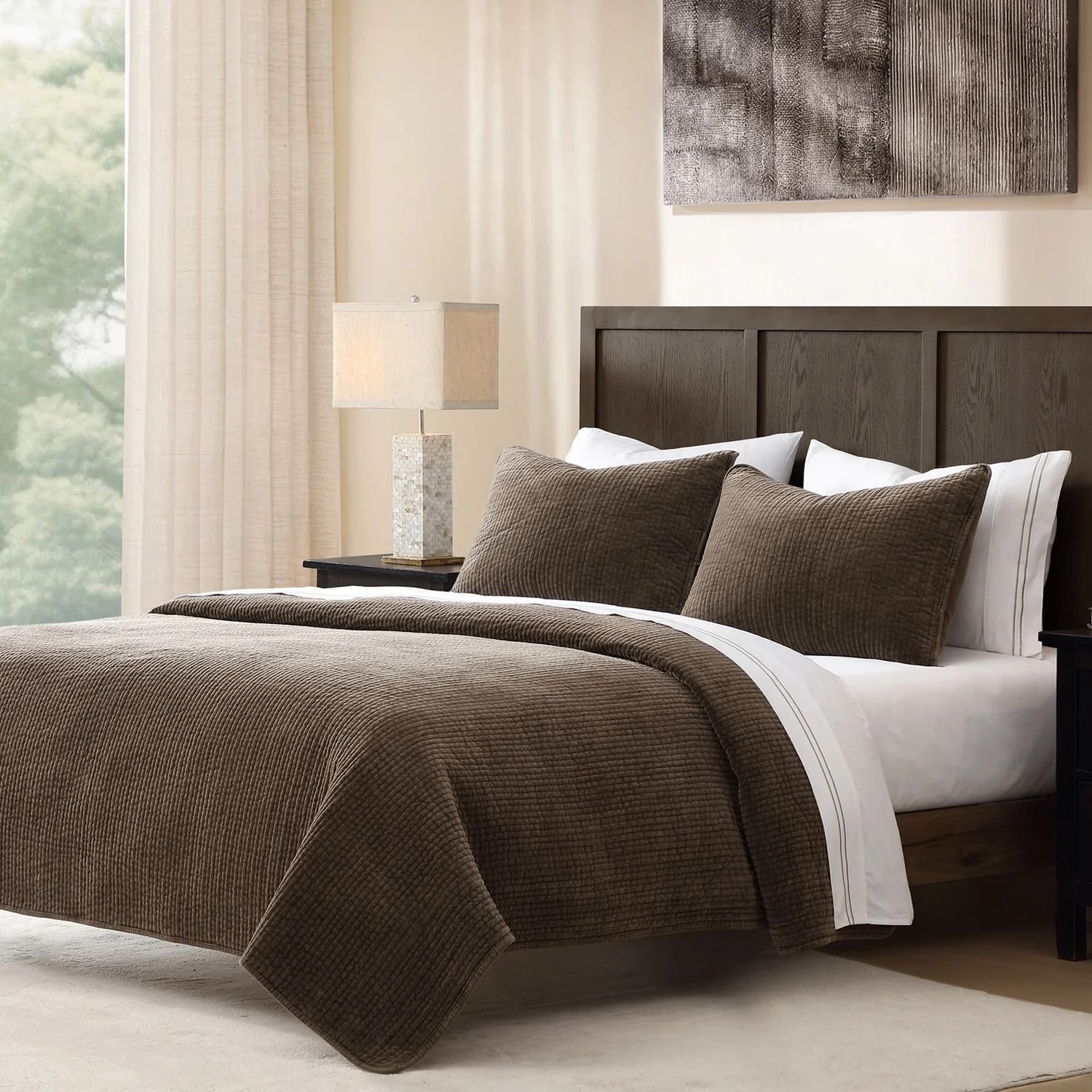 Stonewashed Cotton Velvet Chocolate Quilt Top F/Q Set