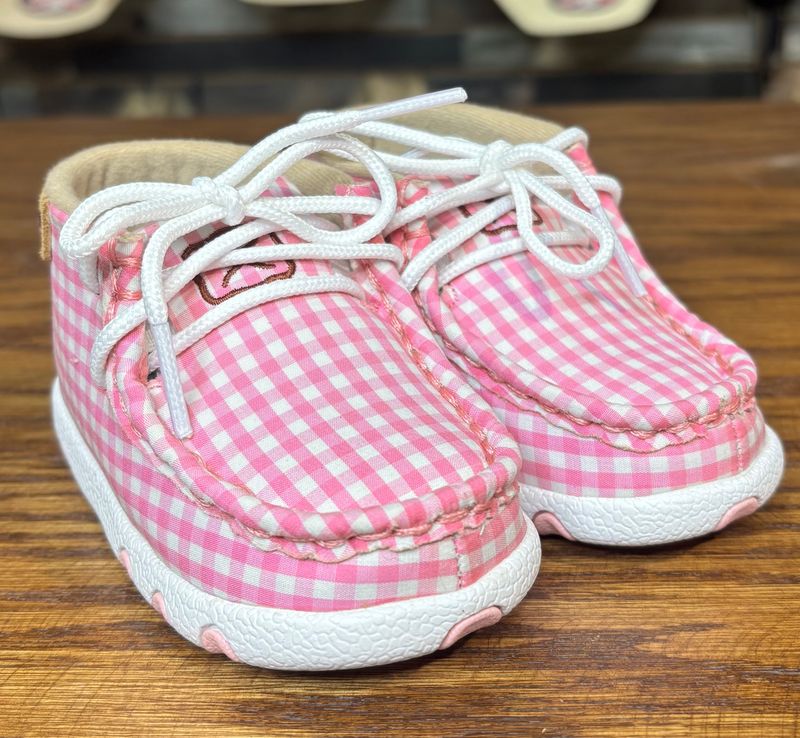 Twisted X Infant Pink/White Gingham Driving Moc