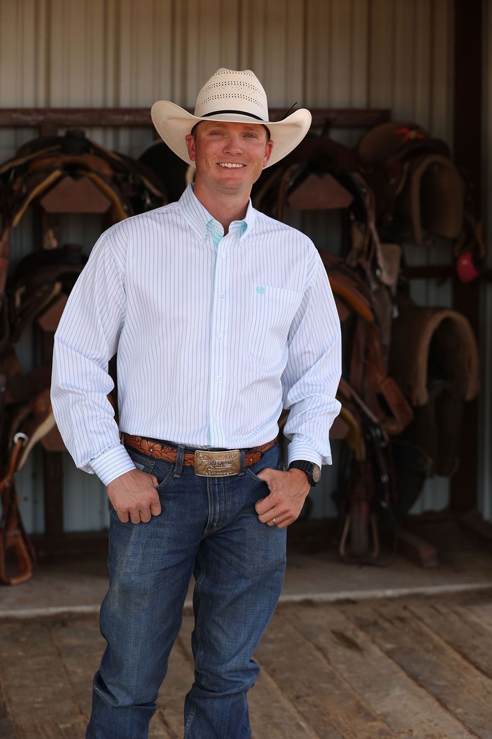 Mens Cinch Blue Stripe Button Down