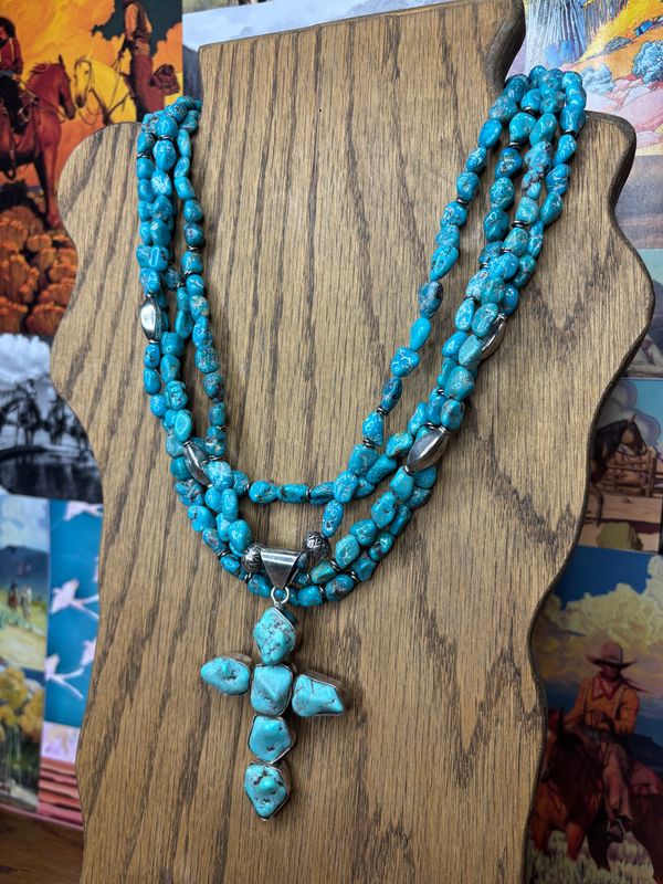 Turquoise Nugget Cross Necklace