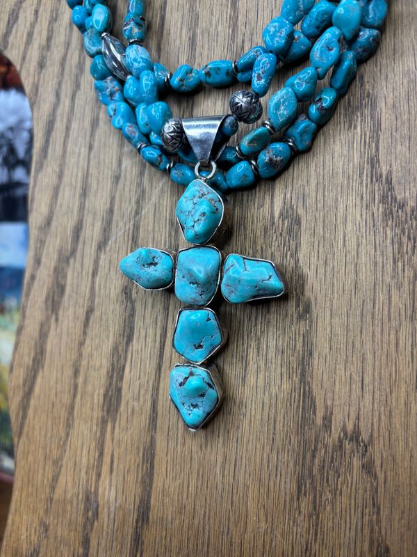 Turquoise Nugget Cross Necklace