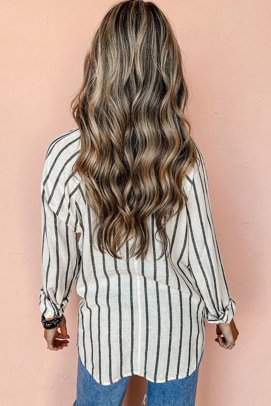 Black and White Striped Oversized Button Up