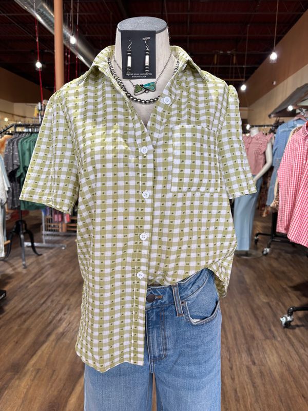 Green and White Check Blouse