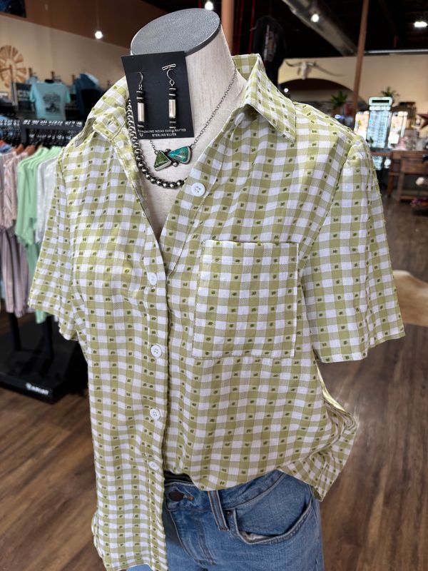 Green and White Check Blouse