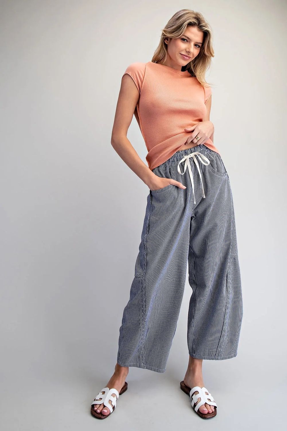 Striped Relaxed Fit Navy Pants