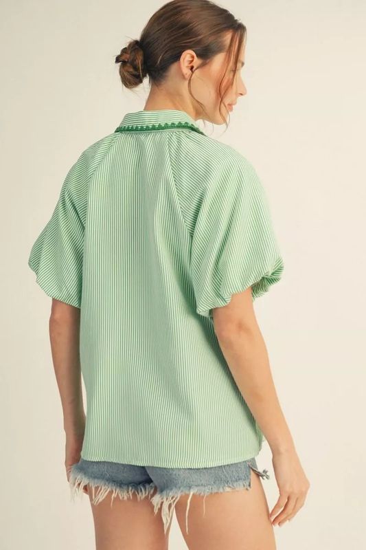 Green and White Striped Top