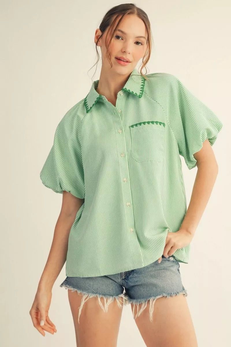 Green and White Striped Top