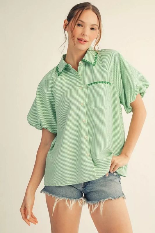 Green and White Striped Top